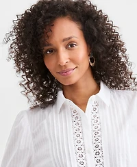 Style & Co Women's Cotton Pleated Lace-Trim Blouse, Macy's Exclusive