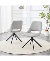 Streamdale Furniture Swivel Dining Chairs, Set of 2, Light Gray Leather, Gold Mesh