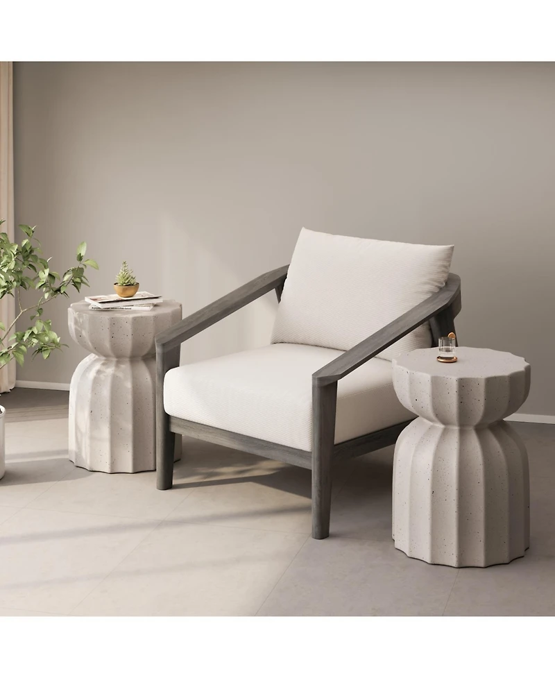 Streamdale Furniture 13" Modern Waterproof Coffee/Side Table Set, MgO Cement, Indoor/Outdoor, White, 2PC