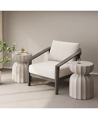 Streamdale Furniture 13" Modern Waterproof Coffee/Side Table Set, MgO Cement, Indoor/Outdoor, White, 2PC