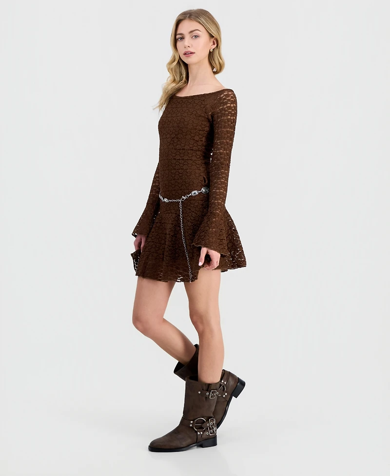 Madden Girl Juniors' Lace Long-Sleeve Mini Dress