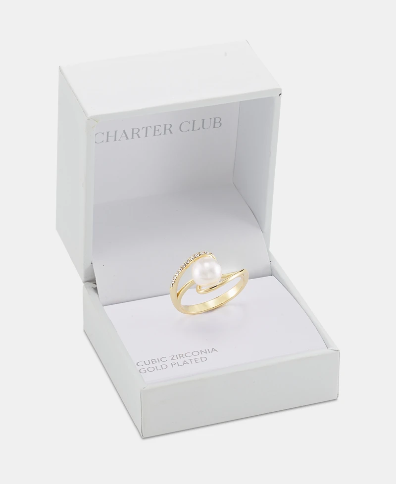 Charter Club Gold-Tone Imitation Pearl & Cubic Zirconia Swirl Ring, Macy's Exclusive