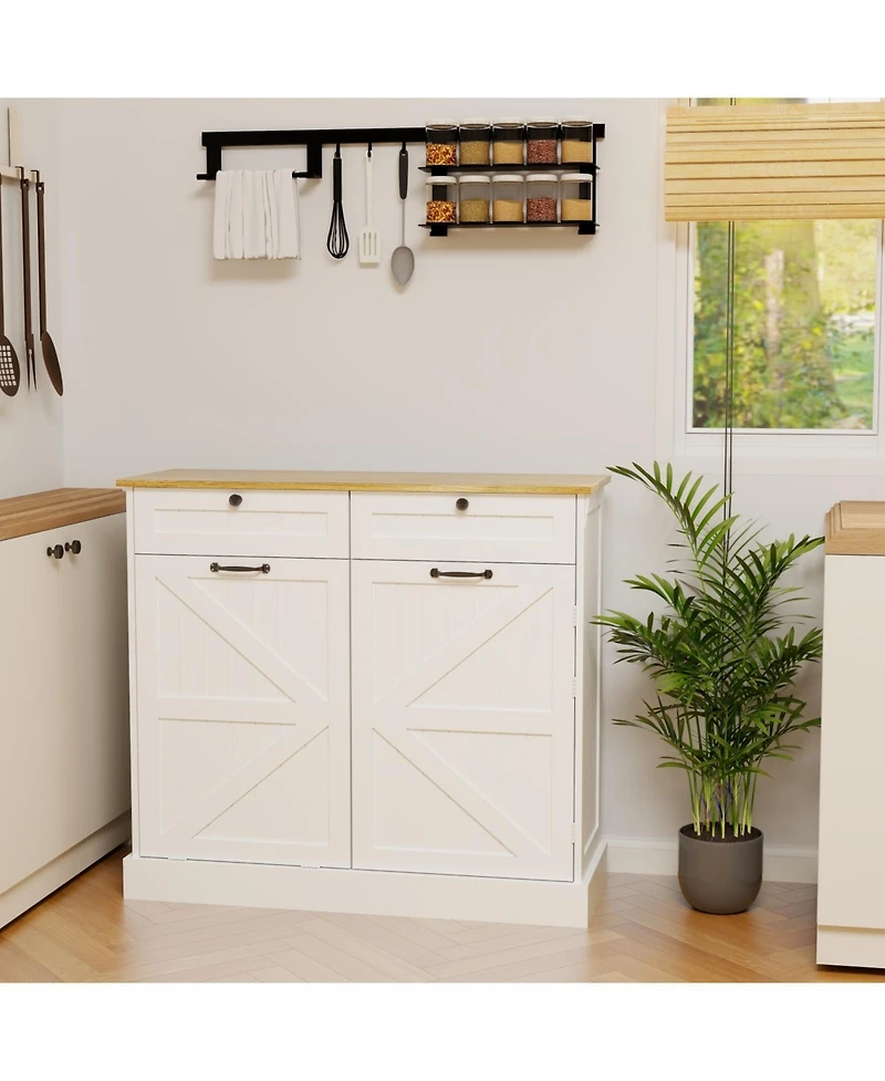 Streamdale Furniture Kitchen Storage Cabinet with Trash Cabinet, Drawers, Shelves, and Door