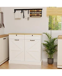 Streamdale Furniture Kitchen Storage Cabinet with Trash Cabinet, Drawers, Shelves, and Door
