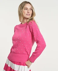Isaac Mizrahi Women's Beaded Crewneck Sweater