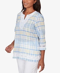 Alfred Dunner Women's Classic Plaid Embellished Lace Top