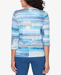 Alfred Dunner Women's Classic Brushstroke Biadere Embellished Neck Top