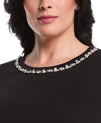 Rafaella Plus Embellished Neck Long Sleeve Top