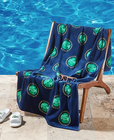 Lacoste All-Over Badges Cotton Beach Towel, 36" x 72"