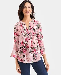Style & Co Women's Printed Pintuck Ruffle Sleeve Top, Macy's Exclusive