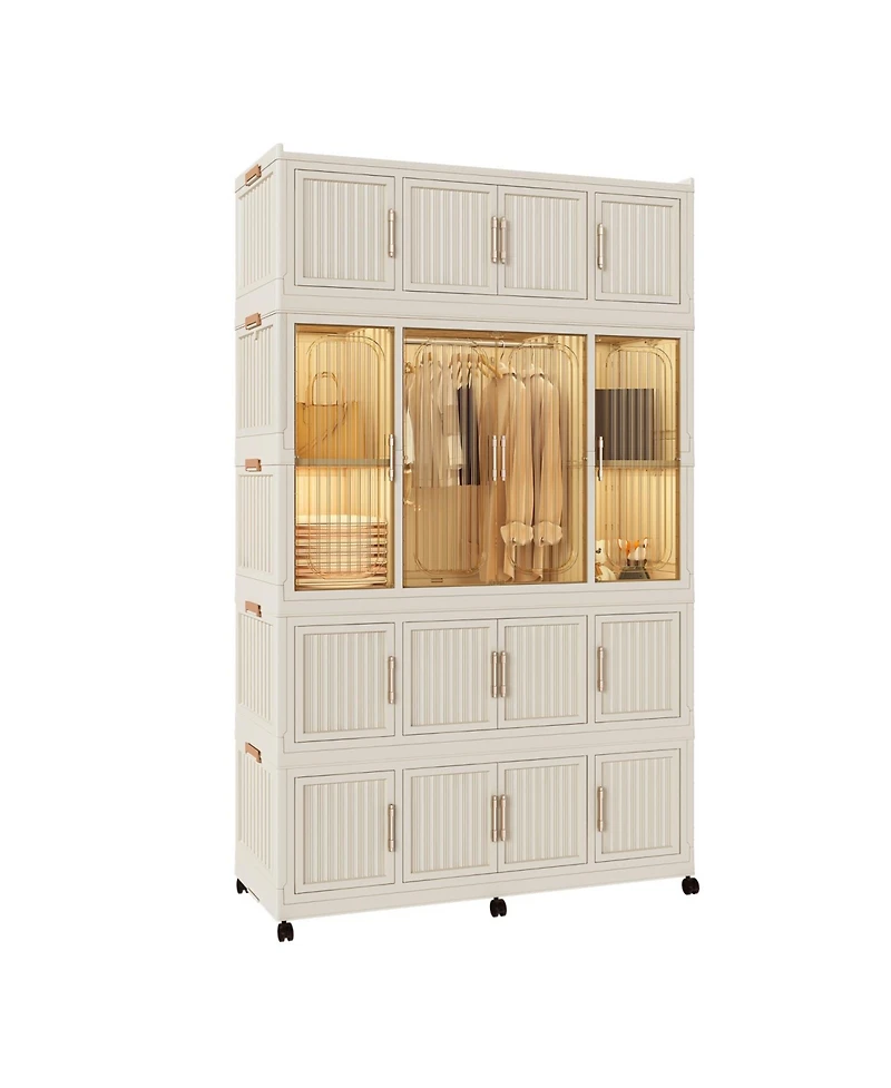 Streamdale Furniture Portable Wardrobe Closet Organizer, 17 Cubes & Rod, Hangers, White