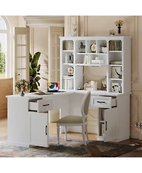 Streamdale Furniture L-Shaped Desk w/ Cabinets, Drawers, Shelves & Flip-Up Storage
