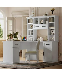 Streamdale Furniture L-Shaped Desk w/ Cabinets, Drawers, Shelves & Flip-Up Storage