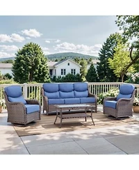 Gymojoy Crescent Swivel Glider All Weather Pe Wicker Patio Conversation Set With Olefin 6 In. Thick Cushions Coffee Table 4 Piece