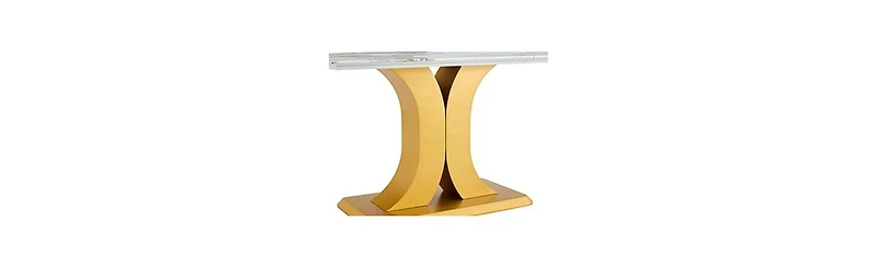 Streamdale Furniture A modern minimalist dining table. Imitation marbled glass tabletop. Gold Mdf table legs for kitchen and living room