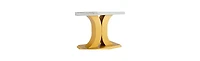 Streamdale Furniture A modern minimalist dining table. Imitation marbled glass tabletop. Gold Mdf table legs for kitchen and living room
