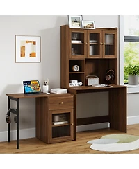 Streamdale Computer Desk with Hutch, Rotating Desktop, Large Workspace