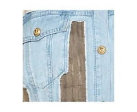 Pre-Owned Balmain Women's Bicolor Sheer Silk Panelled Denim Trim Shirt Dress