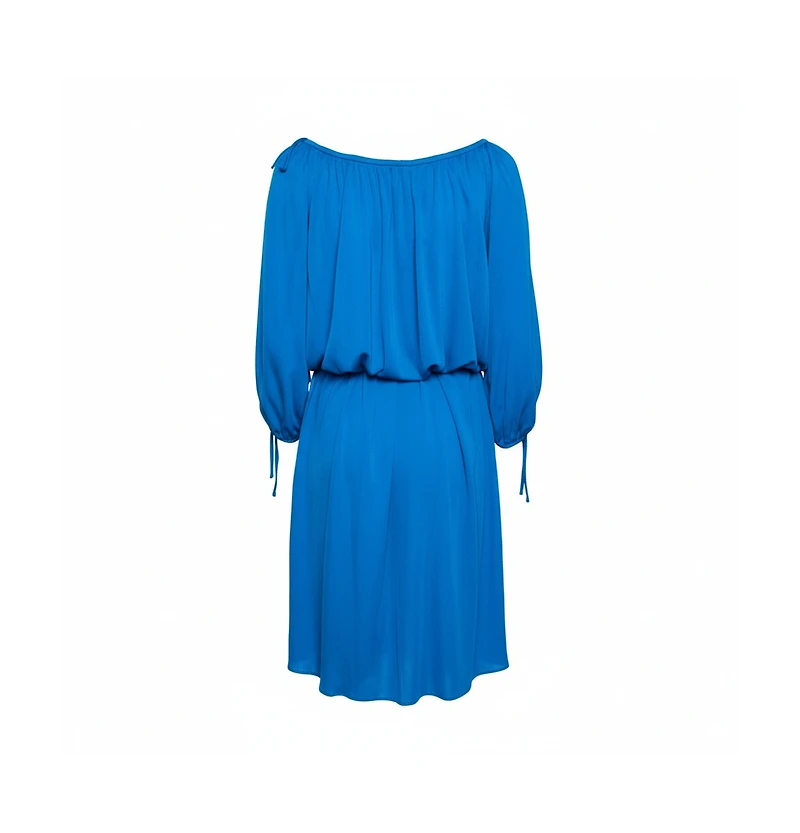 Pre-Owned Roberto Cavalli Women's Blue Jersey Cold Shoulder Tassel Tie Detailed Belted Dress