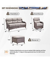 Gymojoy Crescent Swivel Glider All-Weather Pe Wicker Patio Conversation Set with Olefin 6 In. Thick Cushions/Sofa (5-Piece