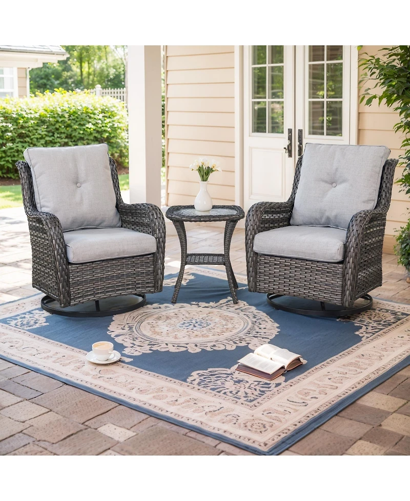 Gymojoy ArcLine Wicker Swivel Glider Outdoor Rocking Chair with CushionGuard Olefin Cushion and Side Table (3-Piece