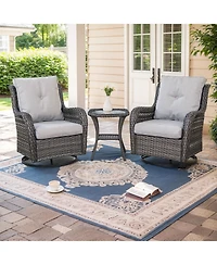 Gymojoy ArcLine Wicker Swivel Glider Outdoor Rocking Chair with CushionGuard Olefin Cushion and Side Table (3-Piece