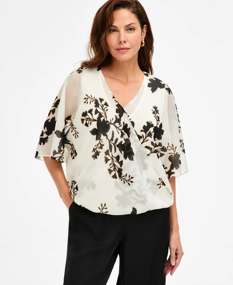 Jm Collection Women's Surplice V-Neck Elbow-Sleeve Top, Macy's Exclusive
