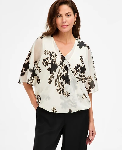 Jm Collection Women's Surplice V-Neck Elbow-Sleeve Top, Macy's Exclusive