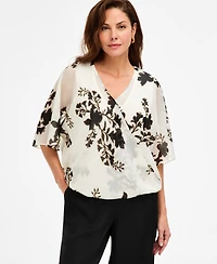 Jm Collection Women's Surplice V-Neck Elbow-Sleeve Top, Macy's Exclusive