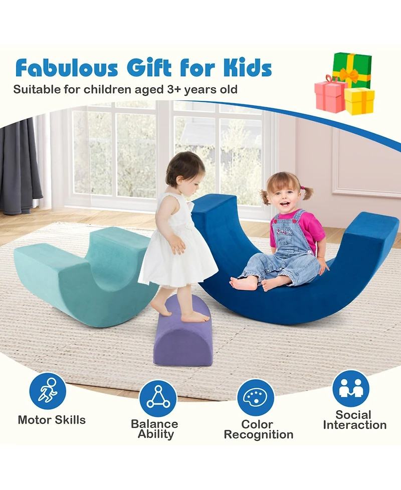 Hongge Kids Rainbow Foam Climber Set Soft Play Equipment With Washable Suede Covers