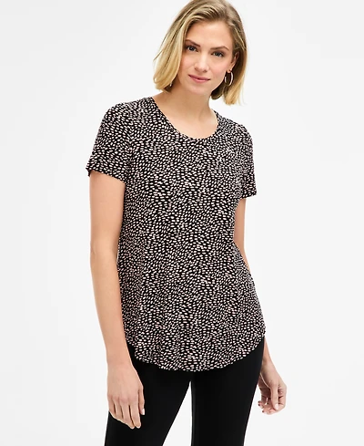 Jm Collection Women's Printed Scoop-Neck Short Sleeve Top, Macy's Exclusive