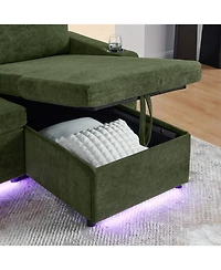 Streamdale Furniture + Sofa Bed + Chenille + Pull-Out w/ Table, Led, Usb & Cup Holders