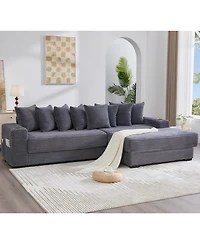 Streamdale Furniture Corduroy L-Shaped Sectional Sofa with Ottoman, Pillows & Cup Holders