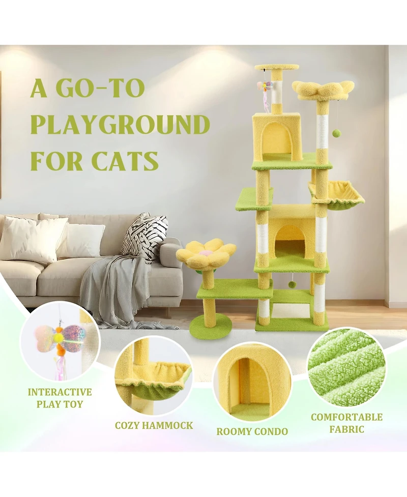 Zeus & Ruta 71 Flower Cat Tree Large Condo Removable Cushion Hammock