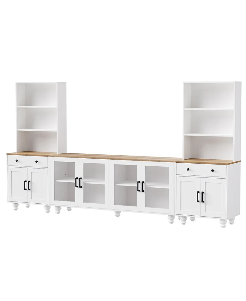 Streamdale Farmhouse Tv Stand with Gourd-Shaped Legs & Bookshelves, White