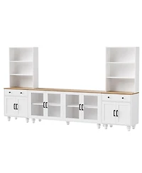 Streamdale Farmhouse Tv Stand with Gourd-Shaped Legs & Bookshelves, White