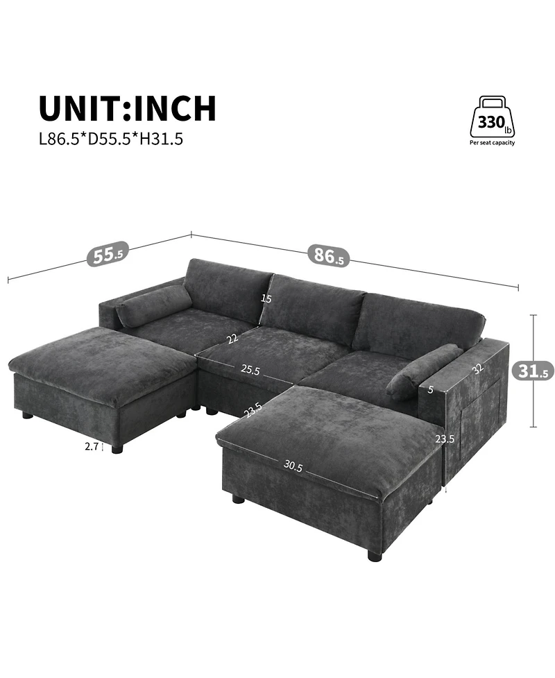 Streamdale Furniture Chenille Modular Sectional Sofa with Ottoman