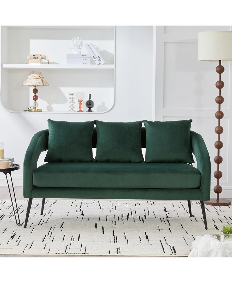 Streamdale Furniture Velvet Loveseat Settee with Pillows - Green
