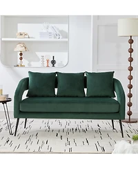 Streamdale Furniture Velvet Loveseat Settee with Pillows - Green