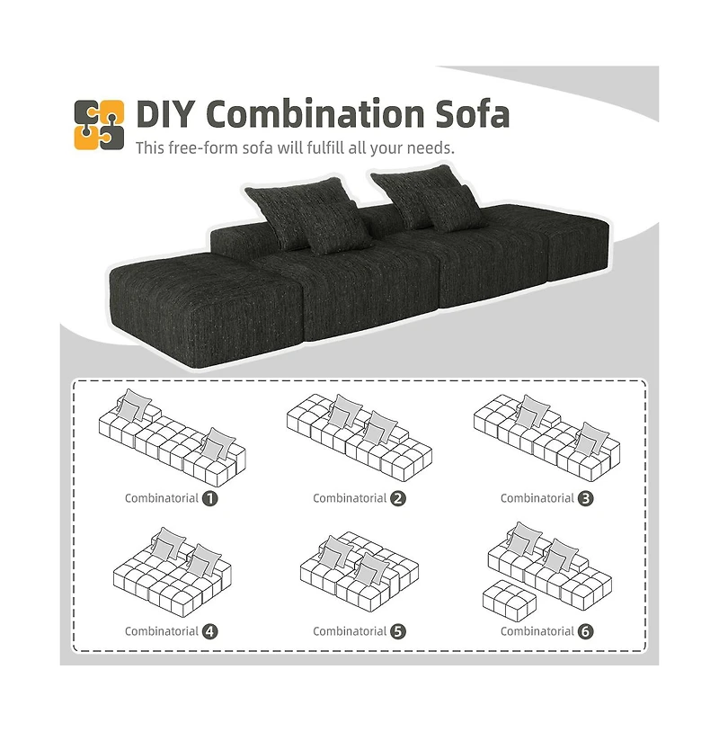 Streamdale Furniture Modern Chenille Sectional Sofa w/ 2 Ottomans & Pillows - Black