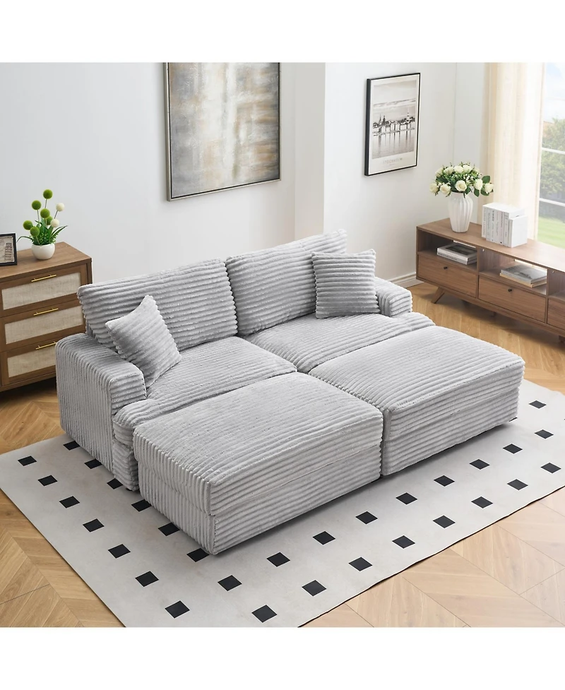 Streamdale Furniture + Sofa + Grey Corduroy + Storage Legs & 4 Pillows
