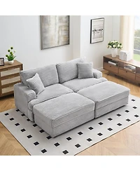 Streamdale Furniture + Sofa + Grey Corduroy + Storage Legs & 4 Pillows