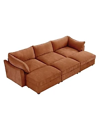Streamdale Furniture 3-Seat Sofa w/ Ottomans & Storage - Chenille Orange