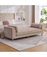 Streamdale Furniture Streamdale Upholstered End of Bed Bench with Armrests & Bolster Pillows - Wheat