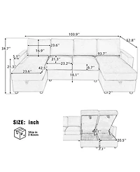 Streamdale Furniture + 103.9" + Fabric (assuming material is fabric) + Storage Chaise & Usb + Sectional Sofa