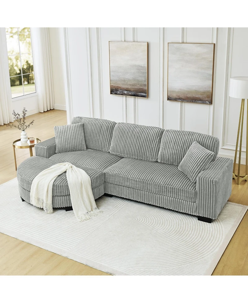 Streamdale Furniture Corduroy Tufted Sleeper Sectional Sofa, L-Shaped, Gray