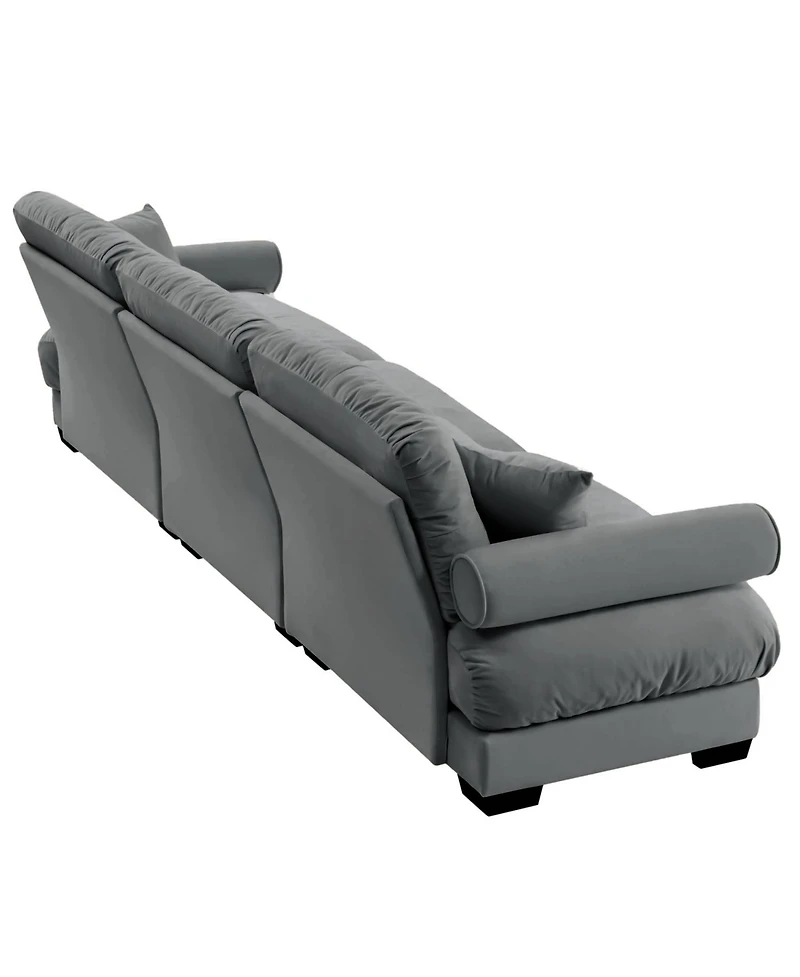 Streamdale Furniture Large Modern Velvet Sofa with Pillows - Grey