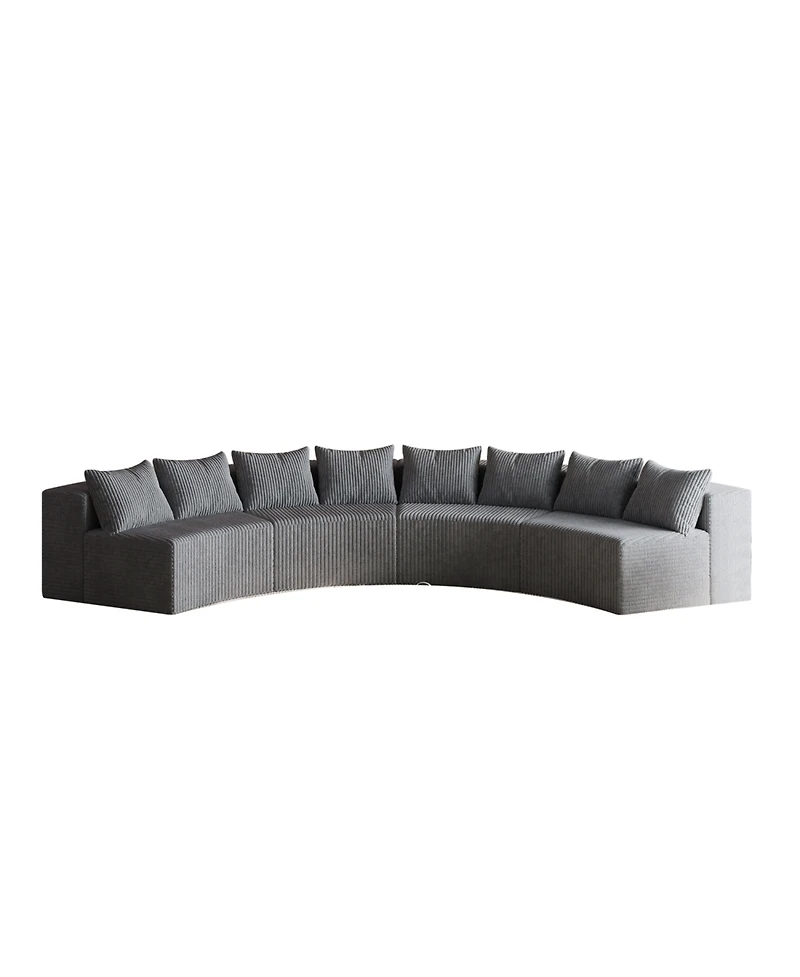 Streamdale Furniture Corduroy Curved Sectional Sofa with 8 Pillows (4 Modules)