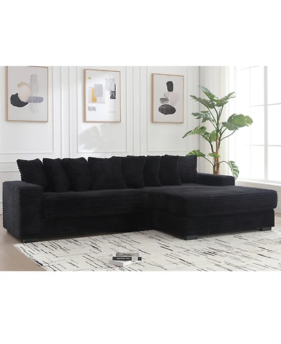 Streamdale Furniture Streamdale Oversized Corduroy L Shaped Sofa with Chaise, Pillows, Corner Sofa - Black