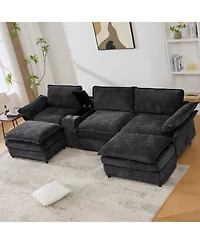 Streamdale Furniture Streamdale U-Shaped Sectional Sofa w/ Storage, Wireless Charging, Bluetooth & Footstools